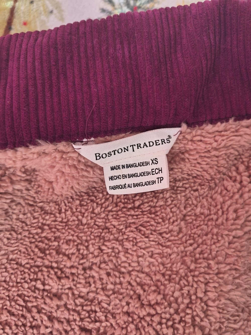 Boston Traders Corduroy Jacket with Contrast Sherpa Trim in Burgundy - Picture 9 of 10